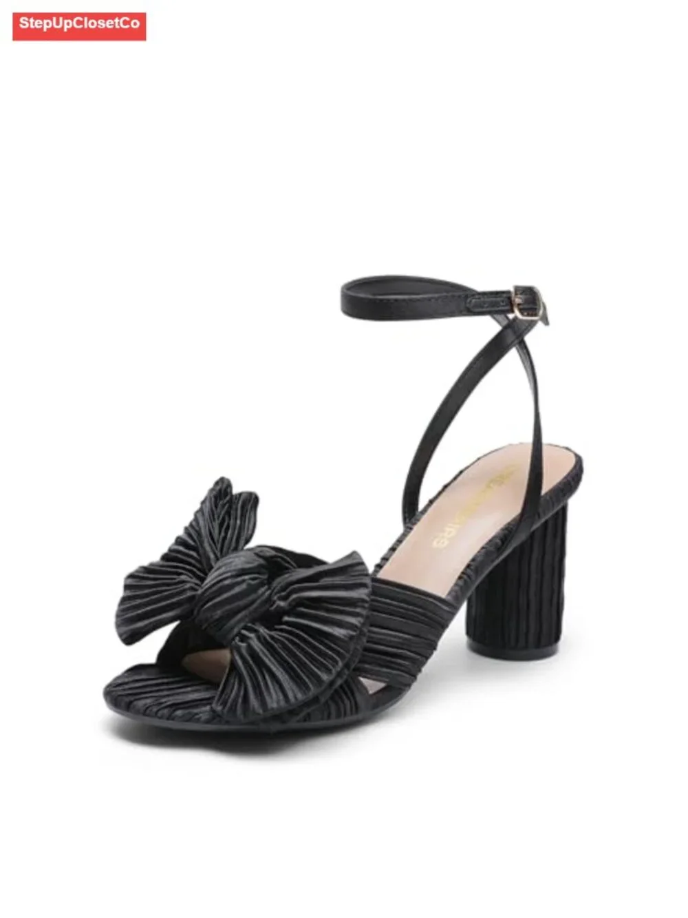 Women's Bow Knot Heeled Sandals, Vintage Wedding Shoes with Block Heel